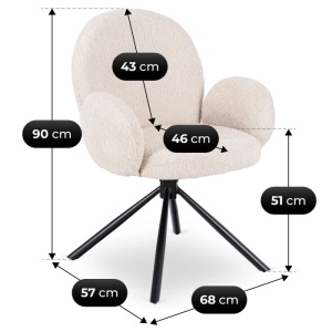 SET 4 SCAUNE ROTATIVE, ARTIM MEBLE, REALIZAT DIN MATERIAL BOUCLE BEJ SI METAL, STIL MODERN - Img 8