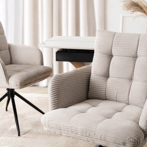 SET 4 SCAUNE ROTATIVE, ARTIM MEBLE, REALIZAT DIN MATERIAL CATIFEA RAIAT GRI SI METAL, STIL MODERN - Img 3