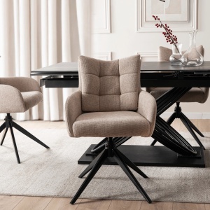 SET 4 SCAUNE ROTATIVE, ARTIM MEBLE, REALIZAT DIN MATERIAL TEXTIL BEJ SI CADRUL DIN METAL, STIL MODERN - Img 2