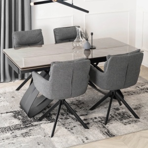 SET 4 SCAUNE ROTATIVE, ARTIM MEBLE, REALIZAT DIN MATERIAL TEXTIL GRI INCHIS SI METAL, STIL MODERN - Img 4