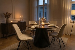 SET 4 SCAUNE, SCANDINAVIA, REALIZAT DIN MATERIAL TEXTIL- LEOPARD, CULOARE BEJ/GRI, ARTIM GROUP SELECTION - Img 6