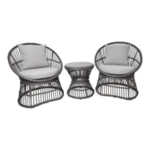 SET DE GRADINA, MASA SI 2 FOTOLII, REALIZAT DIN RATAN, CULOARE GRI, HOUSE NORDIC