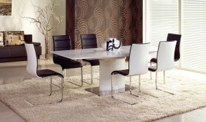 SET DINING MASA EXTENSIBILA MARCELLO ALBA CU 4 SCAUNE K104 ALB/NEGRU STIL MODERN HALMAR