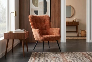 SET FOTOLIU SI TABURET SCANDINAVIA, DIN METAL SI TEXTIL CHENILLE, CULOARE CARAMIZIU, INVICTA INTERIOR - Img 10