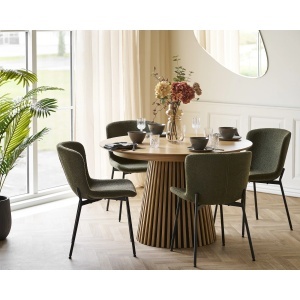 SET MASA SI 4 SCAUNE, DIN LEMN SI TEXTIL, CULOARE VERDE INCHIS/NATUR, HOUSE NORDIC - Img 2