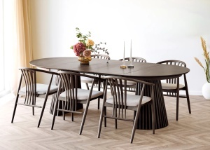 SET MASA SI 6 SCAUNE, DIN LEMN SI TEXTIL, CULOARE MARO/NATUR, HOUSE NORDIC - Img 2