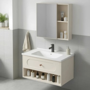 SET MOBILIER DE BAIE CU LAVOAR, OGLINDA, RIVER 60CM, CREM, JUST IN COLLECTION - Img 4