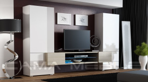 SET MODULAR LIVING CU LED TORI ALB/STEJAR SONOMA DESIGN MODERN CM - Img 1