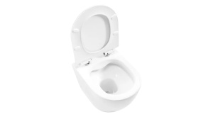 SET VAS DE TOALETA CARLO FLAT MINI+BIDEU CARLO MINI SUSPENDATE, ALB, DIN CERAMICA, CALITATE SUPERIOARA - Img 5