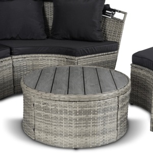 SEZLONG, ARTIM MEBLE, REALIZAT DIN TEHNORATAN SI TEXTIL, CULOARE NEAGRA/GRI DESCHIS, STIL MODERN - Img 4
