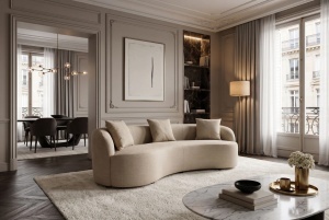 SOFA DEOSEBITA ATELIER 3 LOCURI 230CM, REALIZATA DIN LEMN MASIV SI CATIFEA, CULOARE BEJ, INVICTA INTERIOR