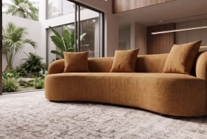 SOFA DEOSEBITA ATELIER 3 LOCURI 230CM, REALIZATA DIN LEMN MASIV SI CATIFEA, CULOARE GALBEN MUSTAR, INVICTA INTERIOR - Img 2