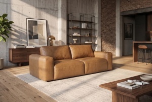 SOFA ELEGANTA DE BIROU BIG GEORGE 245CM, PENTRU 3 LOCURI, REALIZAT DIN LEMN SI PIELE ECO, CULOARE MARO, INVICTA INTERIOR - Img 1