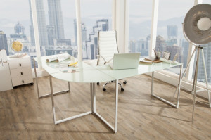 STOC 1 BUC! RESIGILAT! BIROU BIG DEAL 38847 ALB, DIN STICLA SECURIZATA SI METAL STIL MODERN