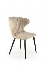 STOC 2 BUC!!! SCAUN DINING K496, BEJ/NEGRU, CU TAPITERIE DIN STOFA SI PICIOARE DIN METAL, STIL MODERN