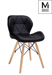 STOC 3 BUC!!!SCAUN DINING KLIPP. DIN LEMN, METAL SI PIELE ECO, NEGRU/NATURAL, STIL SCANDINAV