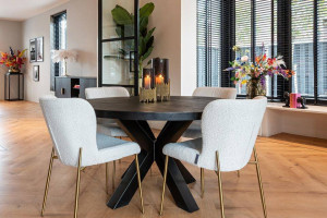 STOC 3 BUC!!! SCAUN DINING ODESSA, ALB/AURIU, DIN TEXTIL PLUSAT SI METAL, STIL MODERN RICHMOND INTERIORS - Img 2