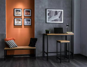 STOC!!! MASA DE BAR METRO, 110 CM, STEJAR/NEGRU, BLAT DIN FURNIR NATURAL SI PICIOARE DIN METAL, STIL MODERN - Img 4