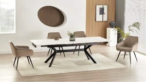 STOC!!! MASA EXTENSIBILA IMPERIA, 160/220 CM, ALB MAT/NEGRU MAT, DIN CERAMICA SI METAL, STIL MODERN - Img 1