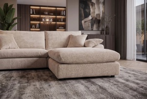 TABURET SUPER CONFORTABIL SOHO 100CM, REALIZAT DIN LEMN DE PIN SI MATERIAL TEXTIL, CULOARE BEJ, INVICTA INTERIOR - Img 2