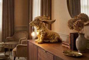 VEIOZA/DECORATIUNE, DACKEL 70CM, MATERIAL POLIRASINA, CULOARE AURIE, REALIZATA MANUAL, ARTIM GROUP SELECTION