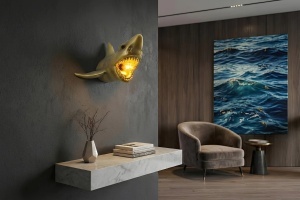 APLICA PERETE, SHARK 40CM, REALIZATA DIN POLIRASINA, CULOARE AURIE, ARTIM GROUP SELECTION - Img 2