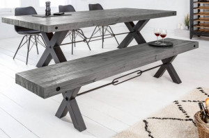 BANCA, THOR 200CM, COD 40445, METAL SI LEMN PIN GRI, DESIGN INDUSTRIAL