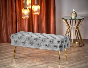 BANCUTA ATHENA, GRI/AURIU, TAPITERIE DIN CATIFEA SI PICIOARE DIN METAL, STIL MODERN