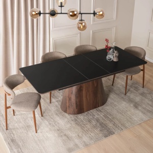 BEST PRICE!!! MASA EXTENSIBILA 160-200CM, ARTIM MEBLE, REALIZATA DIN METAL, LEMN SI MDF, CERAMICA, CULOARE NEGRU/NUC, STIL MODERN - Img 2