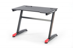 BIROU B40, CU ILUMINARE LED, NEGRU/ROSU, DIN MDF FURNIRUIT SI PICIOARE DIN METAL, STIL MODERN - Img 2