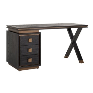 BIROU HUNTER, 150 CM, NEGRU/AURIU ANTICHIZAT, DIN FURNIR DE STEJAR SI METAL, RICHMOND INTERIORS - Img 7