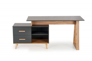 BIROU SERGIO XL, ANTRACIT/STEJAR WOTAN, DIN LEMN MASIV SI MDF FURNIRUIT, STIL MODERN - Img 7