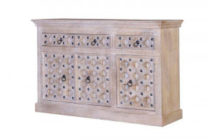 BUFET 150CM, ALB ANTICHIZAT, DIN LEMN MASIV DE MANGO, GINER Y COLOMER - Img 4