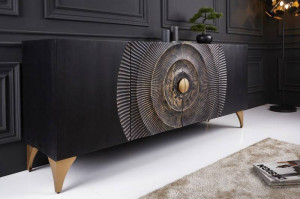 BUFET/COMODA LIVING, GOLDEN SUNSET 177CM, LEMN MASIV MANGO, DESIGN RETRO - Img 2