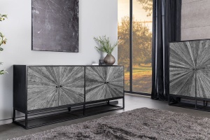 BUFET LIVING 180CM, BARRACUDA, GRI/NEGRU, DIN LEMN MASIV DE MANGO, LEMN DE TEC RECICLAT SI METAL - Img 7