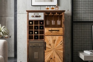 BUFET LIVING DEOSEBIT, ATELIER 120CM, REALIZAT DIN LEMN DE PIN SI METAL, CULOARE MARO ANTICHIZAT/NATUR, ARTIM GROUP - Img 9