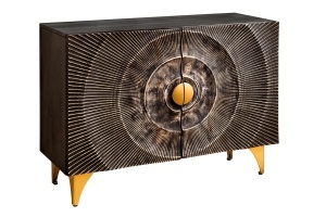 BUFET LIVING GOLDEN SUNSET 100CM, MODEL 3D, REALIZAT DIN LEMN DE MANGO SI PICIOARE DIN METAL, CULOARE NEGRU/AURIU