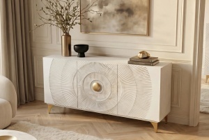 BUFET LIVING GOLDEN SUNSET 140CM, REALIZAT DIN LEMN DE MANGO, DE CULOARE ALB/AURIU, MODEL 3D, ARTIM GROUP - Img 4