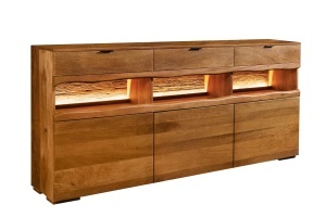 BUFET LIVING GRAND MANGO 180CM, REALIZAT DIN LEMN DE MANGO, LED CU TELECOMANDA, CULOARE NATUR/MARO - Img 1