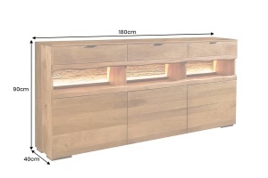 BUFET LIVING GRAND MANGO 180CM, REALIZAT DIN LEMN DE MANGO, LED CU TELECOMANDA, CULOARE NATUR/MARO - Img 11