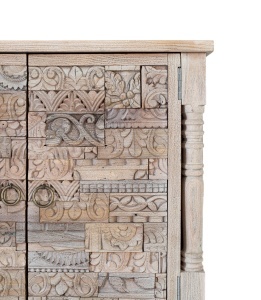 BUFET LIVING ORIGEN 90CM, DIN LEMN DE STEJAR, CULOARE NATUR/GRI ANTICHIZAT, STIL BOHO ETNIC, ARTIM GROUP SELECTION - Img 6