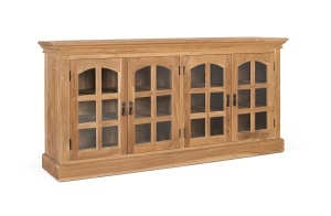 BUFET LIVING PISTOIA 180CM, REALIZAT DIN LEMN DE TEC SI STICLA, CULOARE NATUR, STIL RUSTIC, ARTIM GROUP SELECTION