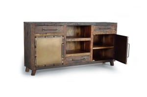 BUFET LIVING SUNDERLAND 180CM, REALIZAT DIN LEMN RECICLAT, CULOARE NEGRU RUGINIU, STIL VINTAGE, GINER Y COLOMER - Img 2
