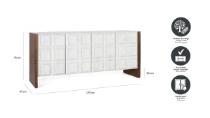 BUFET LIVING VIREN 170CM, REALIZAT DIN LEMN DE MANGO, CULOARE ALB/NUC, STIL MODERN, GINER Y COLOMER - Img 6