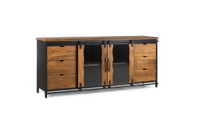 BUFET LIVING ZANZIBAR 190CM, REALIZAT DIN LEMN DE MANGO SI METAL, CULOARE NATUR/NEGRU, STIL INDUSTRIAL, GINER Y COLOMER