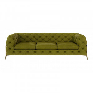 CANAPEA 3 LOCURI, CHELSEA BIS, VERDE DESCHIS, DIN CATIFEA SI PICIOARE DIN METAL