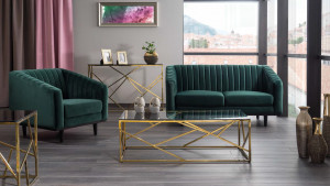CANAPEA ASPREY 2, VERDE BLUVEL 78/WENGE, TAPITERIE DIN CATIFEA SI PICIOARE DIN LEMN - Img 2