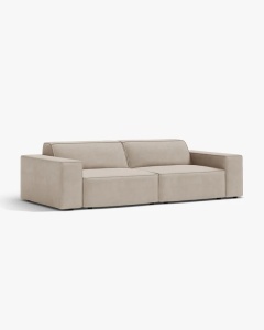 CANAPEA CU 3 LOCURI JODIE, 204X99 CM, ADANCIME SCAUN 62 CM, BEJ INCHIS, TAPITAT CU TAPITERIE DIN TEXTIL CATIFEA BLUVEL, MICADONI - Img 2