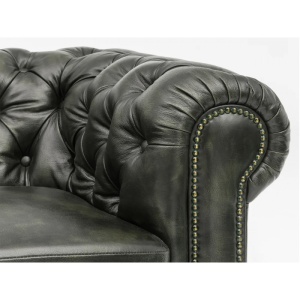 CANAPEA DE LUX CHESTERFIELD 155CM, 2 LOCURI, DIN PIELE NATURALA, CULOARE VERDE, ARTIM SELECTION - Img 3