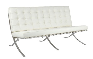 CANAPEA ELEGANTA BARCELON, ALBA/CROM, CONFECTIONATA DIN METAL SI PIELE NATURALA ITALIANA, STIL MODERN